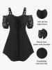 Lace Insert Lace-up Cold Shoulder Ruffle Tee and Leggings Gothic Plus Size Outfit -  
