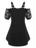 Lace Insert Lace-up Cold Shoulder Ruffle Tee and Leggings Gothic Plus Size Outfit -  
