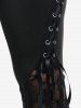 Plus Size Lace Panel Pull On Flare Pants with Lace-up -  