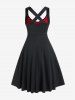 Gothic Crisscross Skull Lace Midi Flare Dress -  