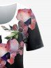 Plus Size Colorblock Flower Cat Print Tee -  