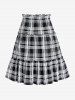 Plus Size Plaid Ruffle Midi A Line Skirt -  