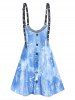 Basic Short Sleeve Tee And Splatter Painting Denim Buckle Strap Dress Set -  