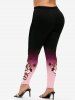 Plus Size Butterfly Flower Printed Ombre Skinny Leggings -  