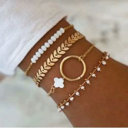 Fashion Beaded Jewelry Clover Bracelet 4Pcs Bracelet Set - GOLDEN