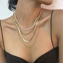 Multi Layer Faux Pearl Chain Pendant Necklace - GOLDEN