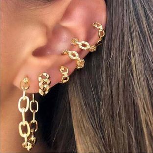 6 Pcs Alloy Chain Open Hoop Earrings Set