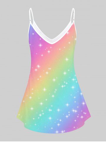 Plus Size Starlight Print Rainbow Color Tank Top