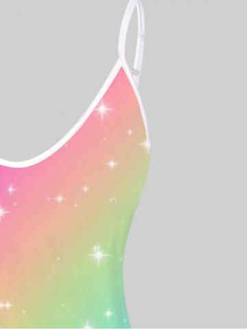 Plus Size Starlight Print Rainbow Color Tank Top
