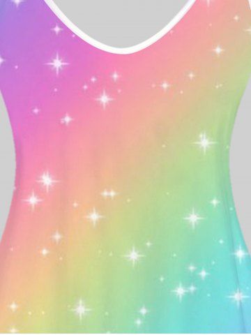 Plus Size Starlight Print Rainbow Color Tank Top