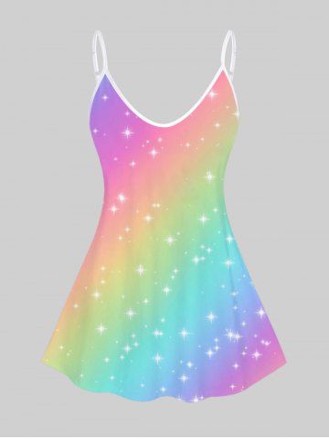 Plus Size Starlight Print Rainbow Color Tank Top