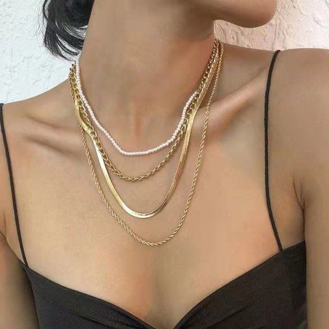Multi Layer Faux Pearl Chain Pendant Necklace