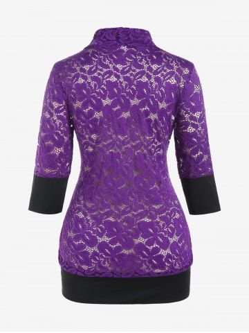 Plus Size Lace Panel Cowl Front Faux Twinset Tee