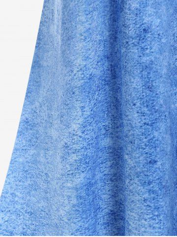 Plus Size 3D Jeans Floral Printed Crisscross A Line Dress