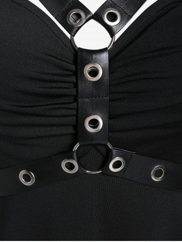 Gothic Lace Sleeve Harness Grommets High Low Tee