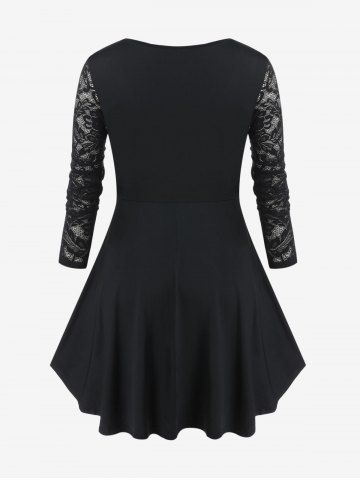 Gothic Lace Sleeve Harness Grommets High Low Tee