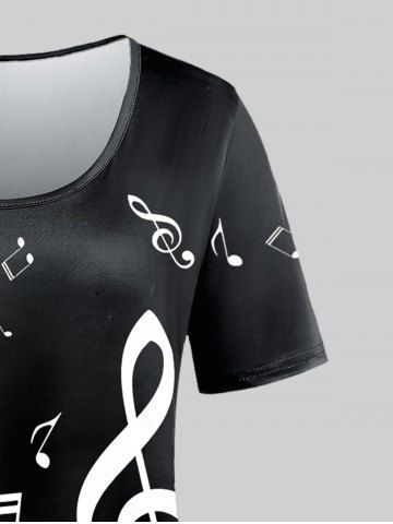 Plus Size Piano Key Musical Notes Print Tee