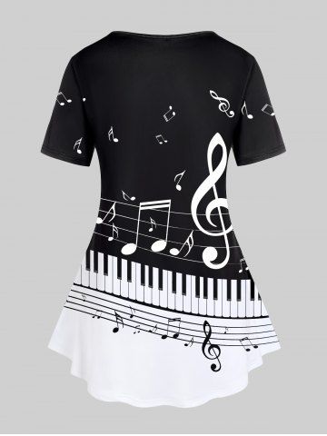 Plus Size Piano Key Musical Notes Print Tee