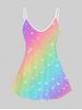 Plus Size Starlight Print Rainbow Color Tank Top -  