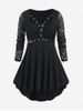 Gothic Lace Sleeve Harness Grommets High Low Tee -  