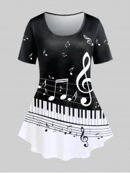 T-Shirt à Imprimé Notes de Musique et Touches de Piano Grande-Taille - Noir L | US 12