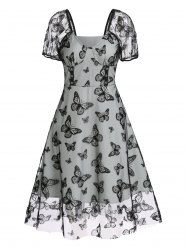 Robe Mi-longue D'été à Taille Haute à Imprimé Papillon - Vert clair XXL