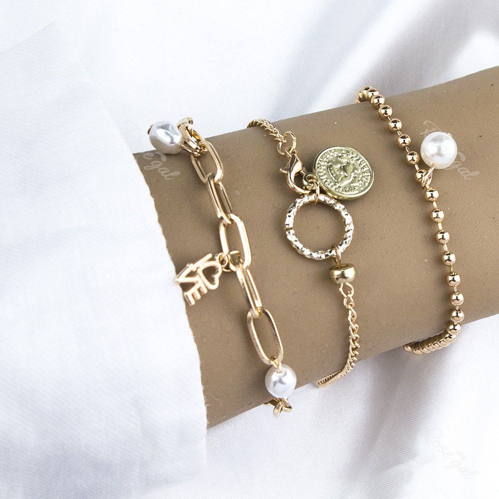 3 Pièces Bracelet Chaîne LOVE de Style Palangre d'or 