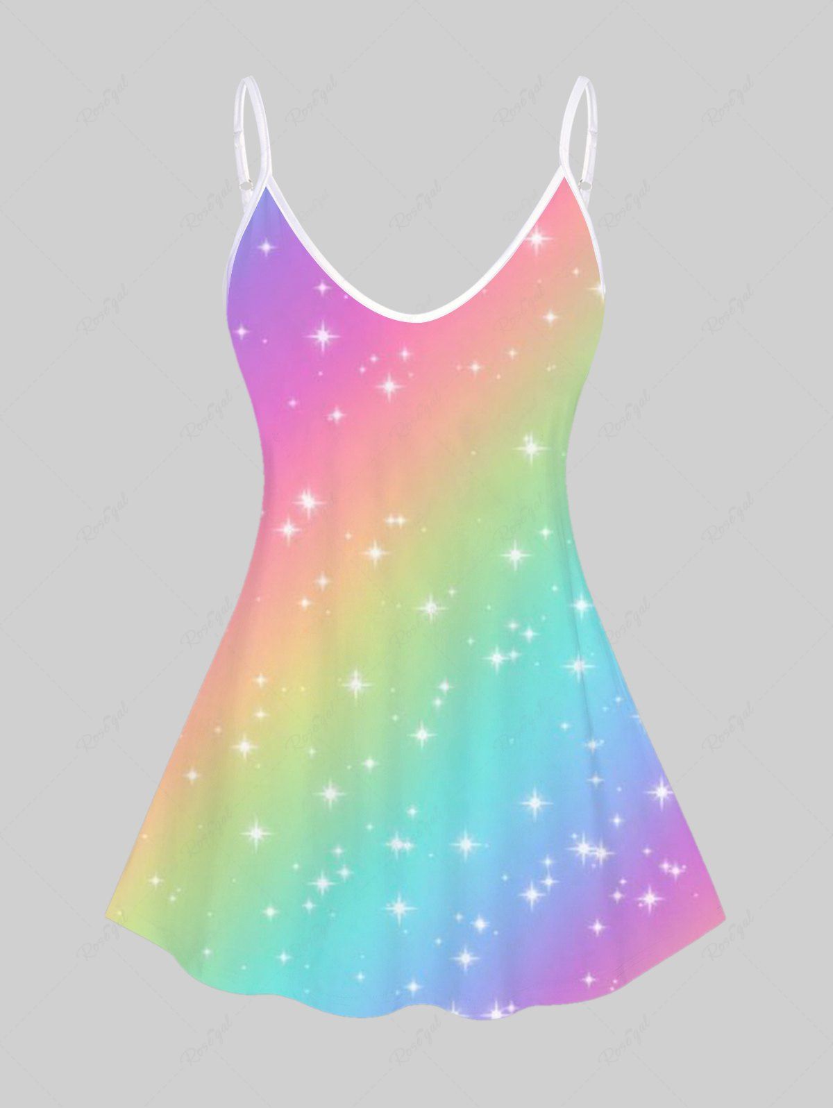 Sale Plus Size Starlight Print Rainbow Color Tank Top  