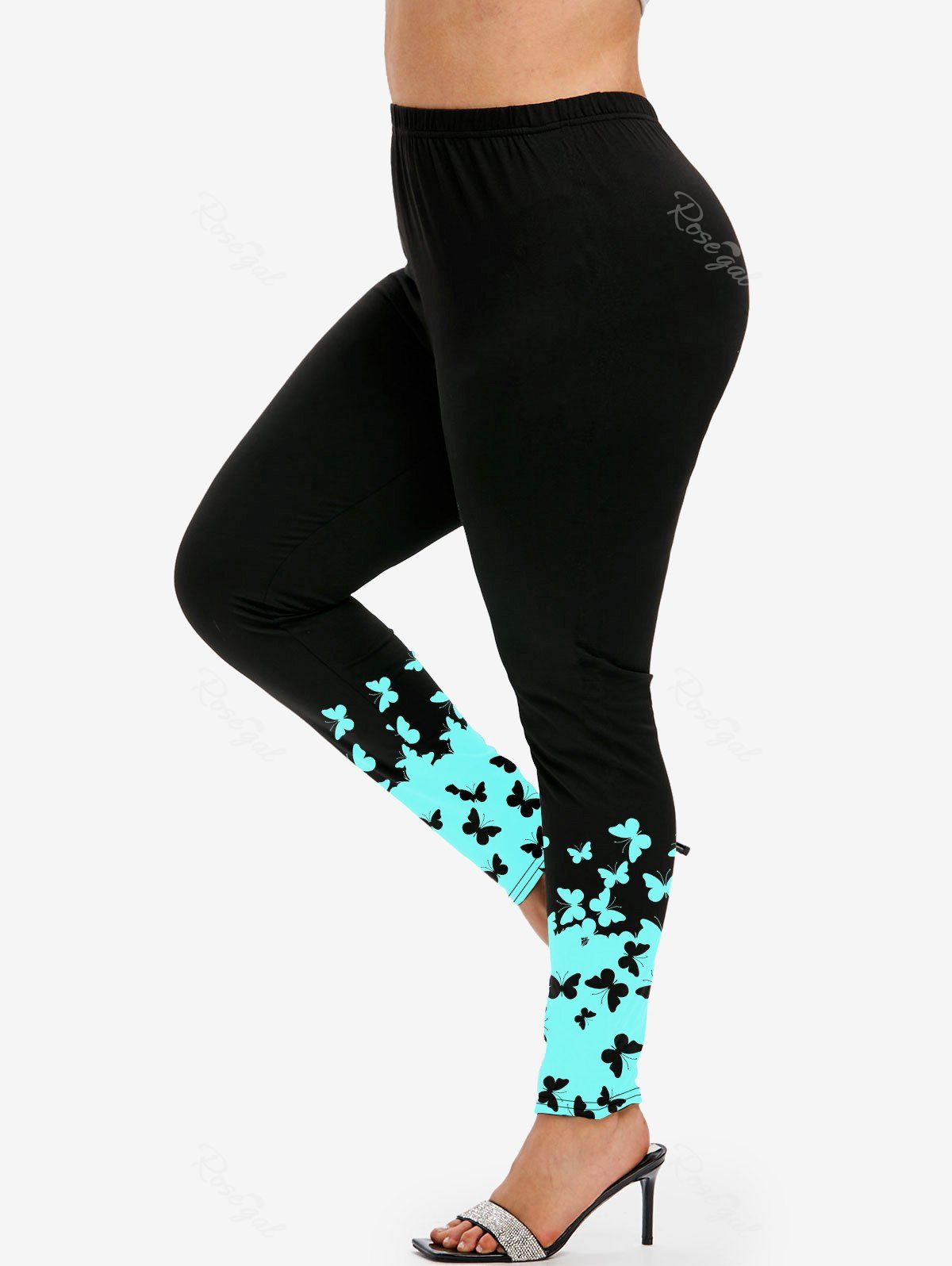 Outfit Plus Size Colorblock Butterfly Print Skinny Leggings  