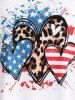 Patriotic American Flag Heart Tee and 3D Lip Printed Skinny Capri Jeggings Plus Size Outfit -  