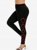 Wings Paint Splatter Printed Colorblock Tee and Rhombus Printed Skinny Leggings Plus Size Gothic Summer Outfit -  