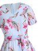 Plus Size & Curve Leaf Floral Belted Mesh Puff Sleeve A Line Midi Summer Casual Vacation Dress -  