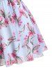 Plus Size & Curve Leaf Floral Belted Mesh Puff Sleeve A Line Midi Summer Casual Vacation Dress -  