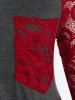 Plus Size Lace Panel Pocket Raglan Sleeves V Notched T Shirt -  