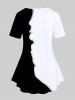 T-shirt à Imprimé Cœur Fleur en Blocs de Couleurs de Grande Taille - Noir 5x | US 30-32