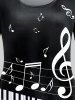 T-Shirt à Imprimé Notes de Musique et Touches de Piano Grande-Taille - Noir 