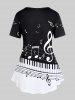 T-Shirt à Imprimé Notes de Musique et Touches de Piano Grande-Taille - Noir 3X | US 22-24