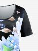 T-shirt à Imprimé Fleur Papillon Cœur à Manches Courtes de Grande Taille - Bleu 1X | US 14-16