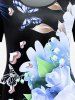 T-shirt à Imprimé Fleur Papillon Cœur à Manches Courtes de Grande Taille - Bleu 5x | US 30-32