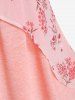 Plus Size High Low Floral Blouse and Lace Trim Tank Top Set -  
