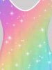 Plus Size Starlight Print Rainbow Color Tank Top -  