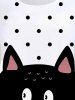Plus Size Polka Dot Cat Print Tee -  