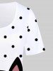 Plus Size Polka Dot Cat Print Tee -  