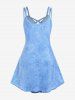 Plus Size 3D Jeans Floral Printed Crisscross A Line Dress -  