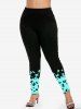 Plus Size Colorblock Butterfly Print Skinny Leggings -  