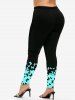Plus Size Colorblock Butterfly Print Skinny Leggings -  