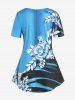 T-shirt à Imprimé Fleuri en Blocs de Couleurs de Grande Taille - Bleu L | US 12