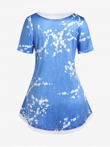 Plus Size 3D Denim Print Floral Tee