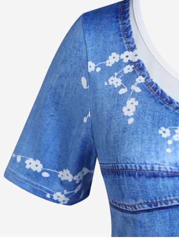 Plus Size 3D Denim Print Floral Tee