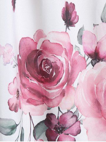 Plus Size Faux Twinset O Ring Floral Print Tee